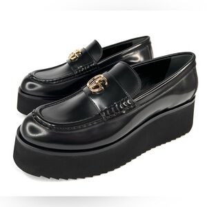 GUCCI Marmont Milliennial Ribot Platform Wedge GG Logo Leather Loafers EU 39.5